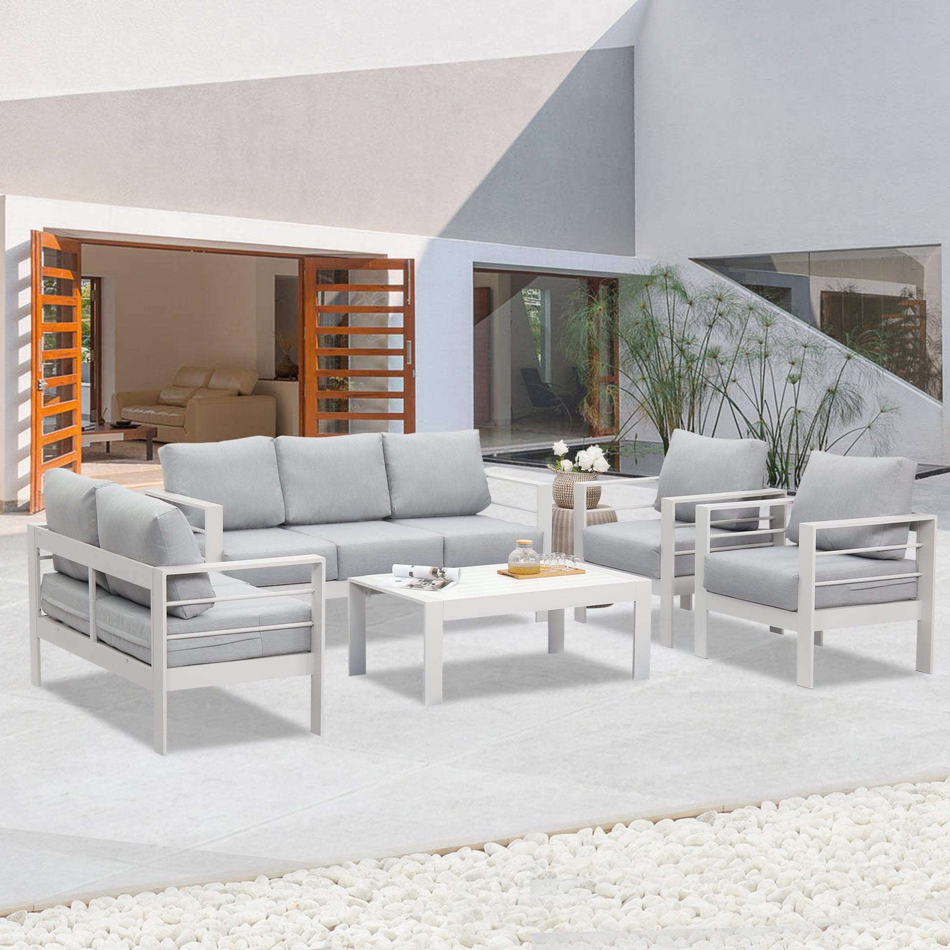 5 Pieces Aluminum Patio Furniture Set, Outdoor Conversation Set All-We –  Heynemo