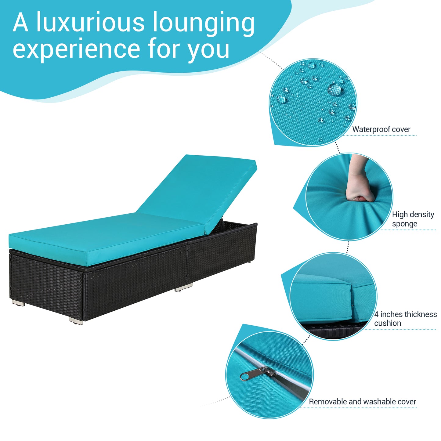 Lounge Wicker Chair, Blue Cushion - Sunvivi