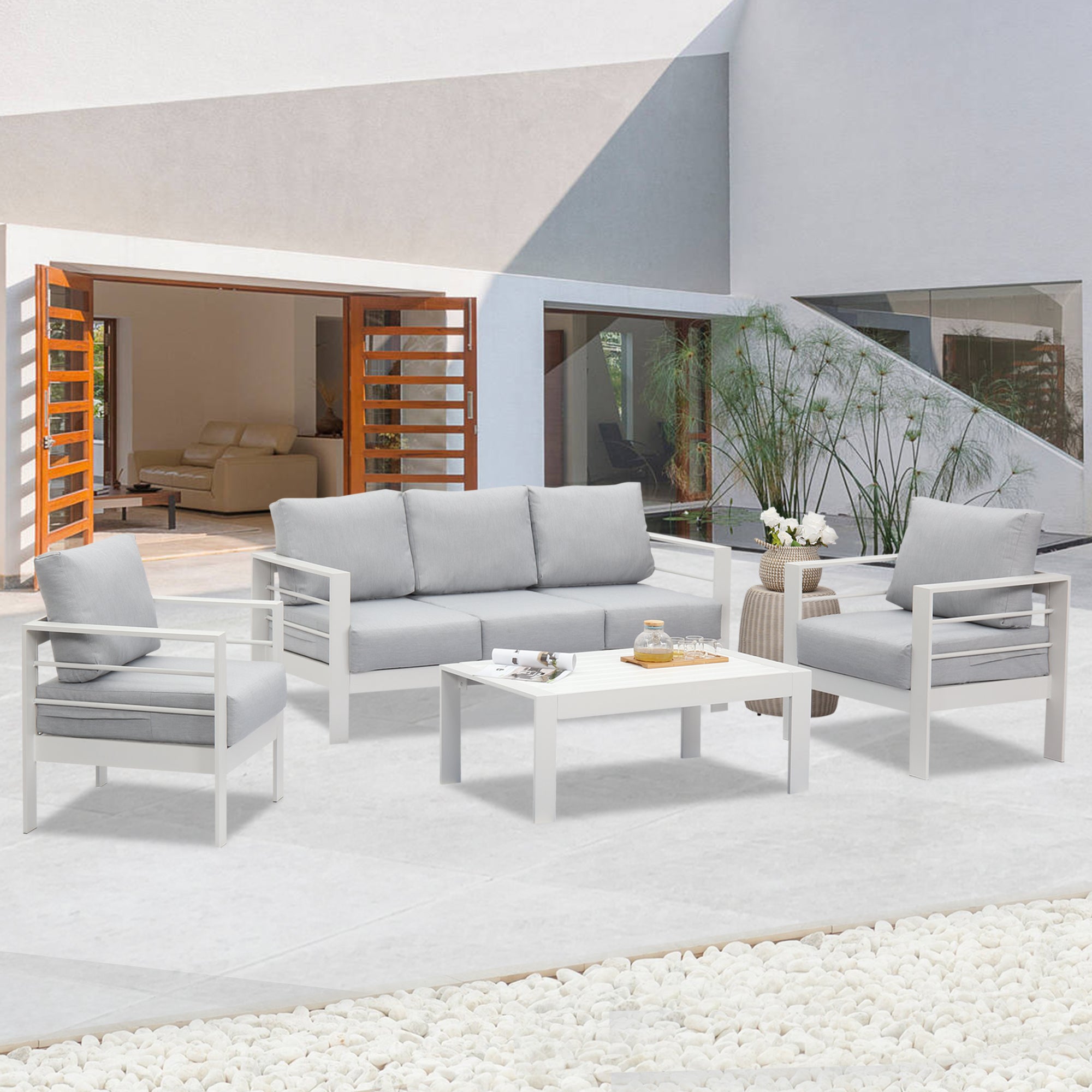 3-Seat Aluminum Patio Furniture Sofa, All-Weather Modern Metal Outdoor –  Heynemo