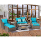 Outdoor Patio Sectional Furniture Set, 7 Piece PE Wicker Patio Conversation Sets Couch with Washable Cushions & Glass Table, Outdoor Rattan Sofa for Garden, Lawn, Backyard (Blue)