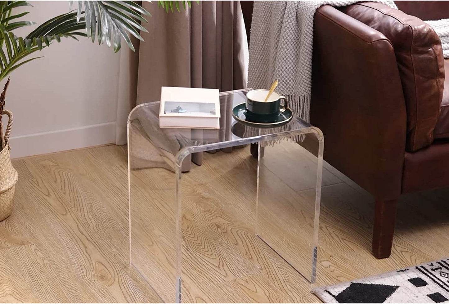 Acrylic End Table, 16" L x 12" W x 18" H Transparent Small Side Table, Acrylic Side Table Clear Nightstand and Stool for Home Office