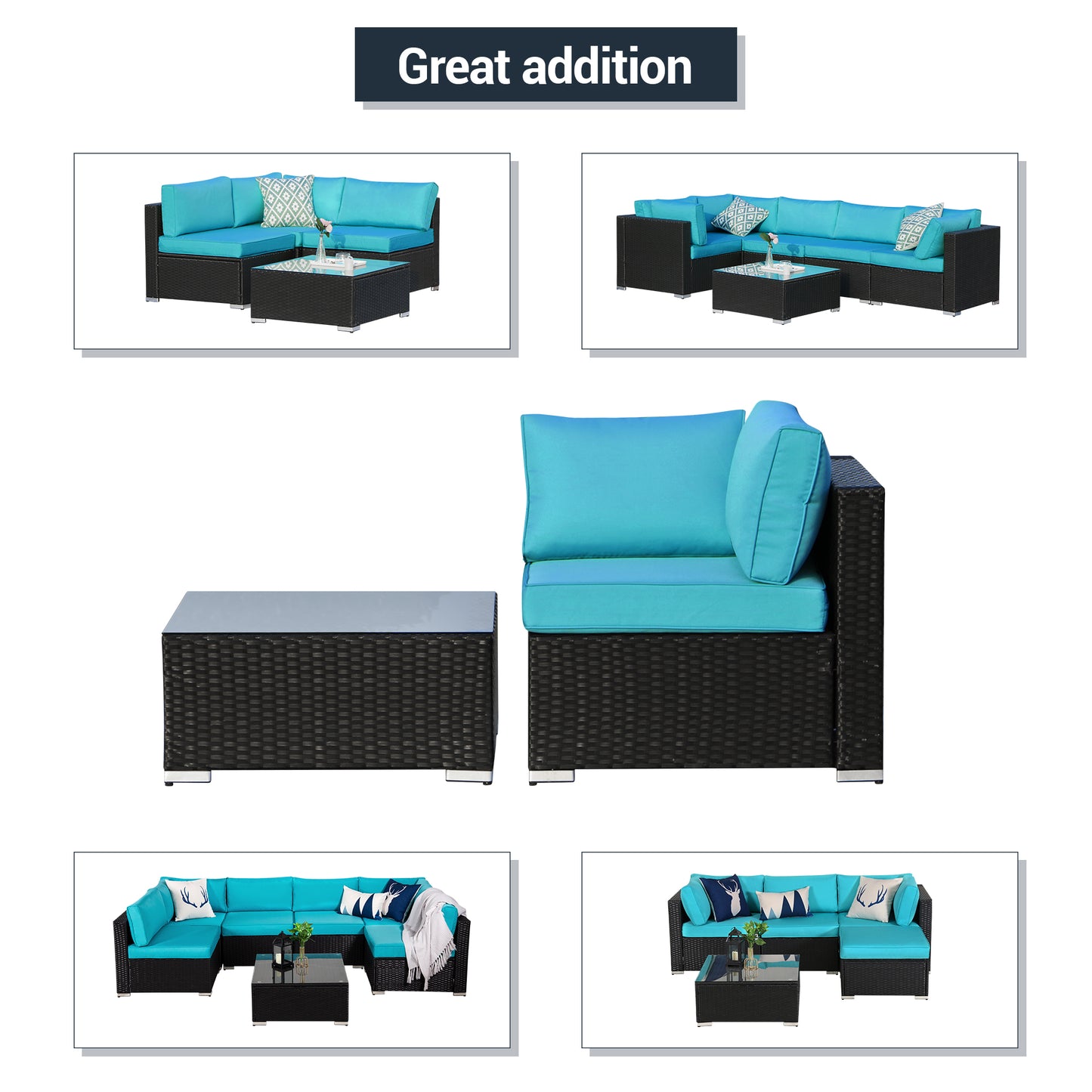 2 Pieces Sectional Set Corner Sofa and Coffee Table, Turquoise Cushions - Sunvivi