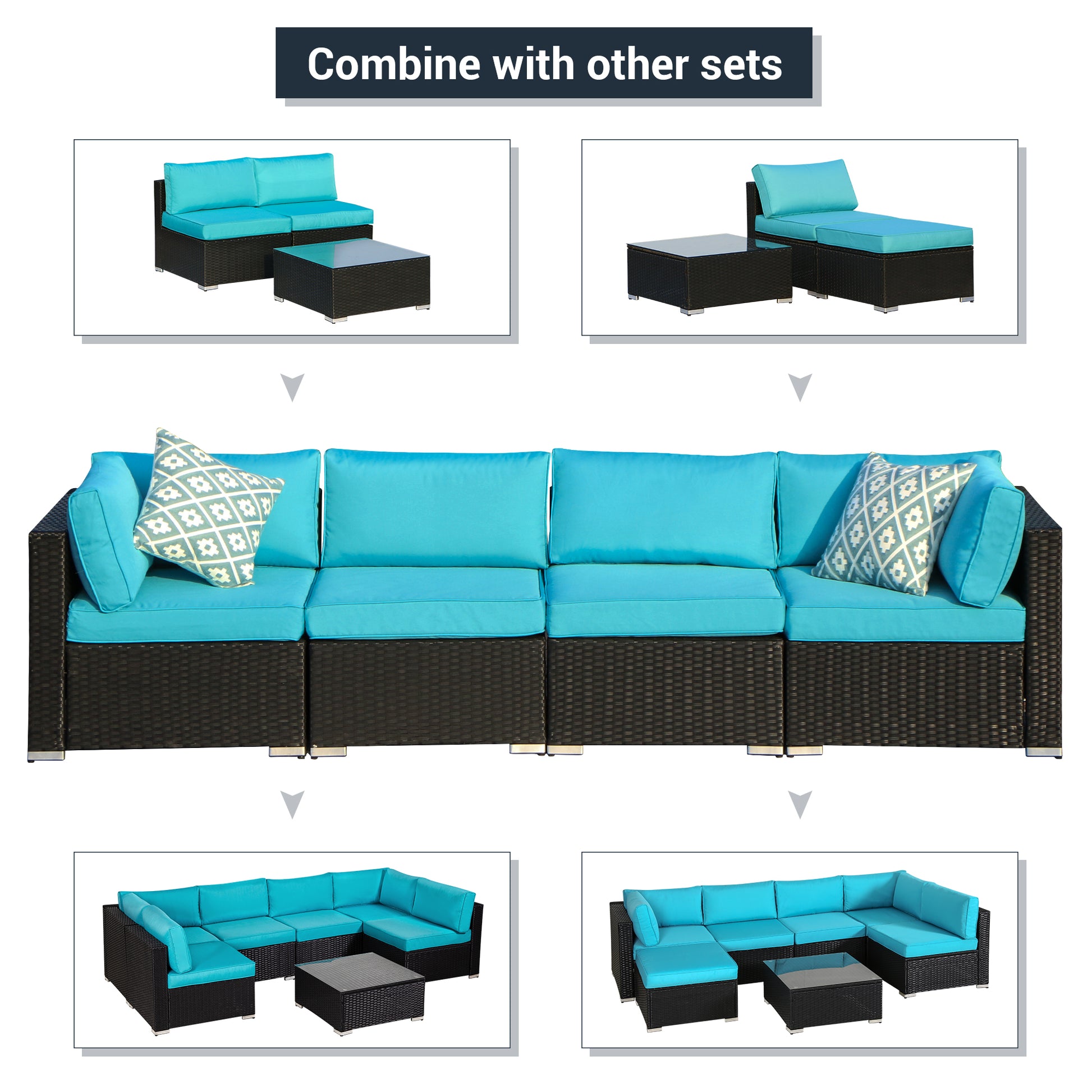 Loveseat Set 4 Pieces All Weather, Turquoise Cushions - Sunvivi
