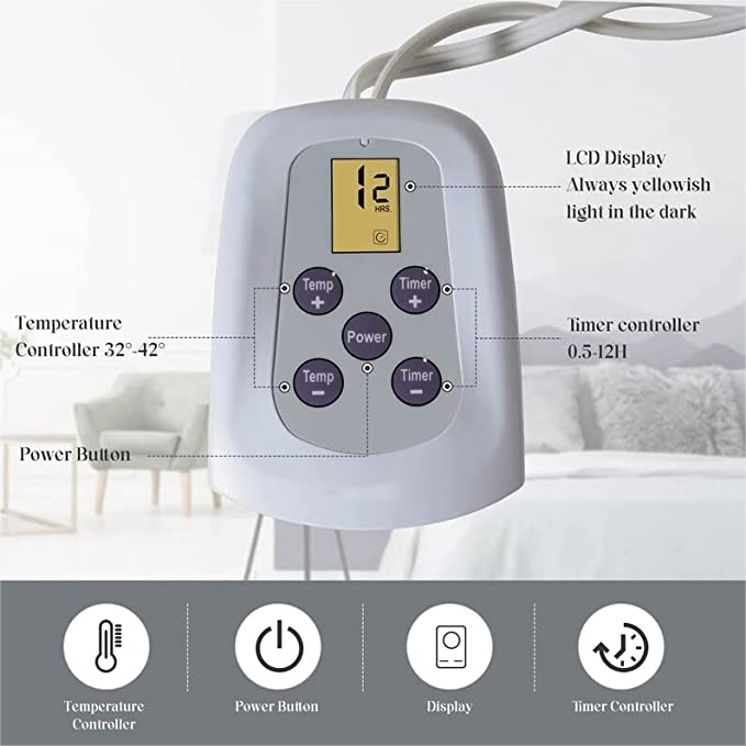 King and Queen Size Electric Blanket Heated Dual Control, 5 Years Warranty, 10 Heat Settings, 12 Hours Auto Off, Machine Washable, ETL Certified, Overheating Protection