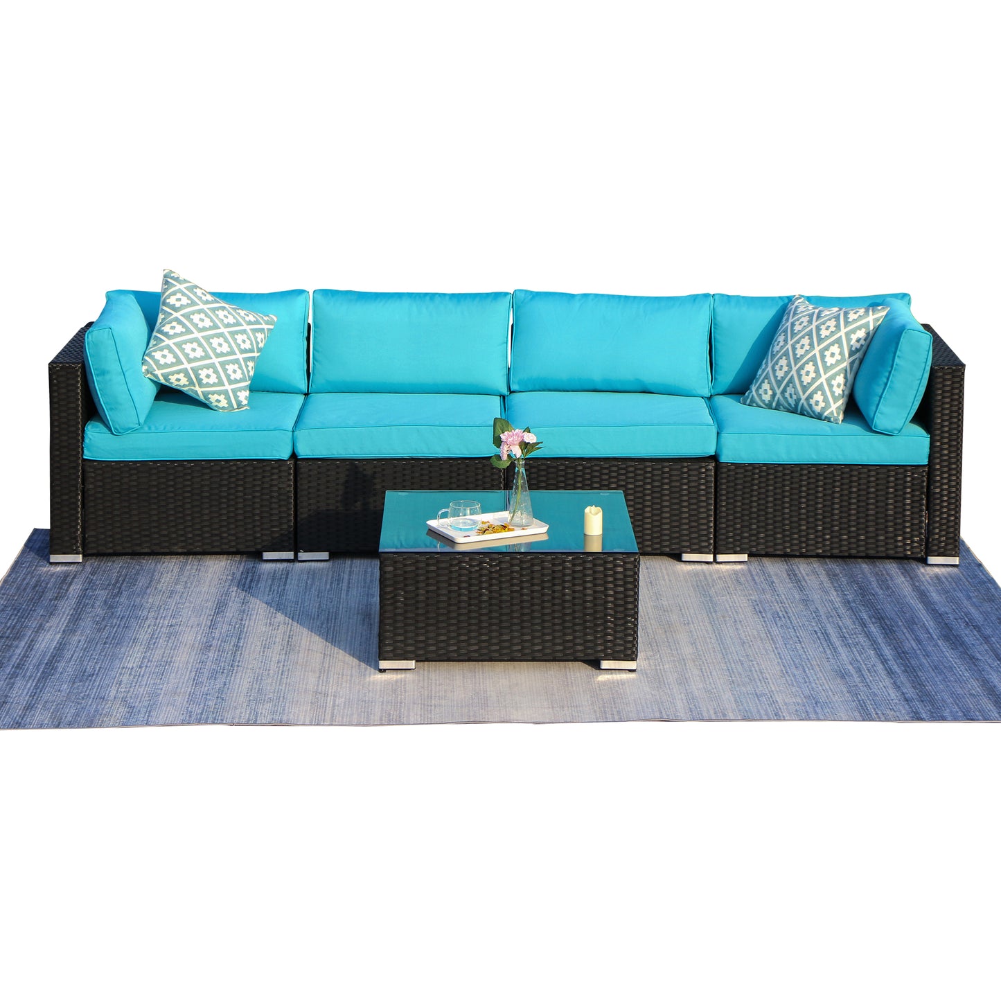 5 Pieces Furniture Sectional Wicker Sofa with Coffee Table - Sunvivi