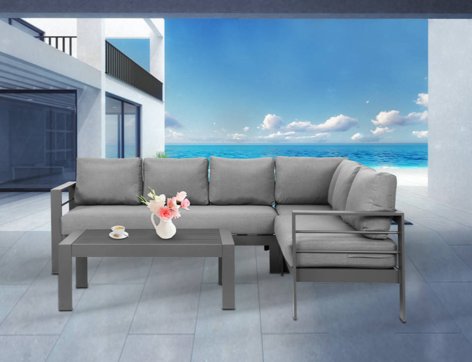 7 Seat Aluminum Patio Set with Coffee Table, Dark Gray Cushions - Sunvivi