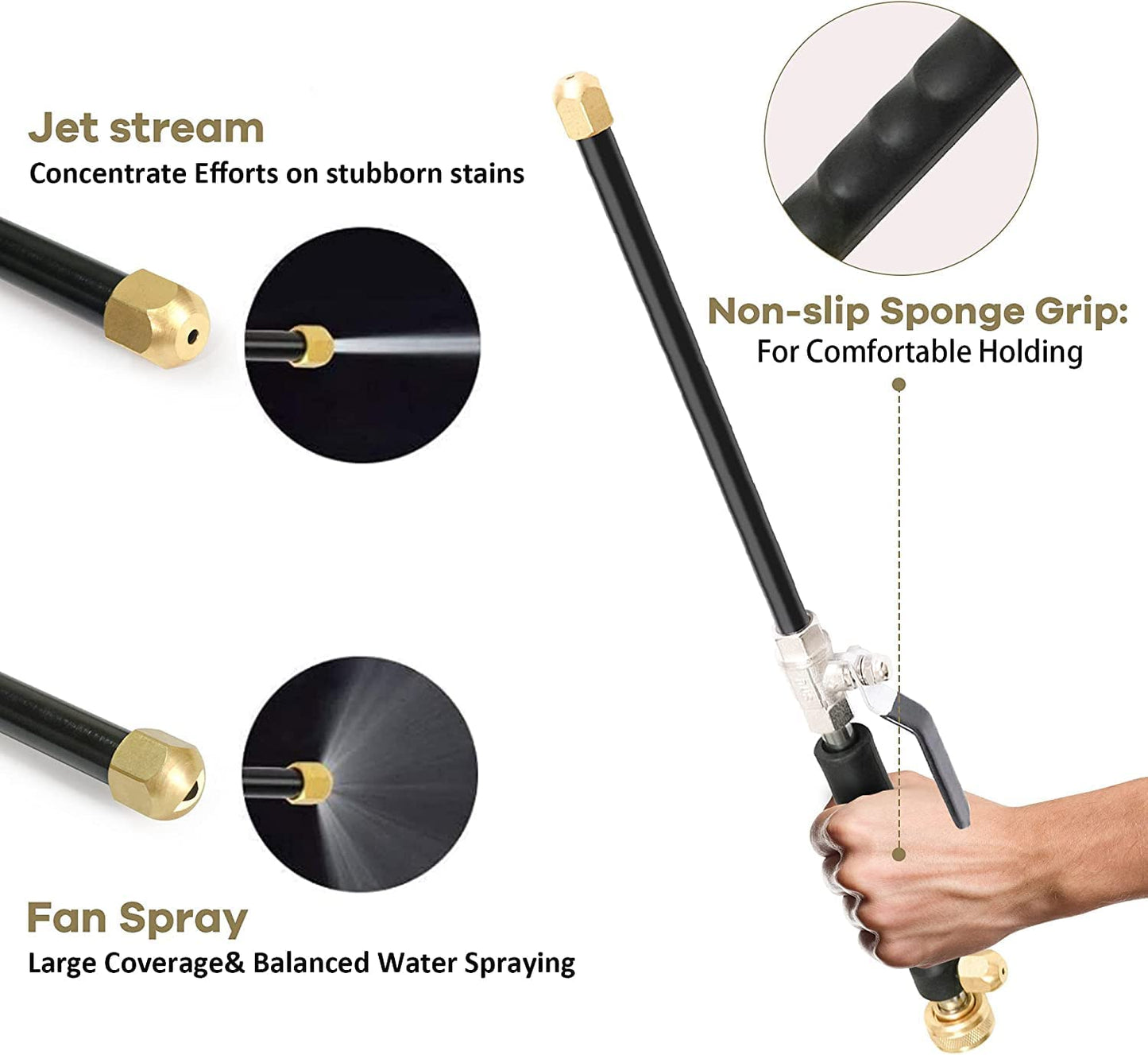 Pressure Power Washer Spray Nozzle Garden Hose Wand for Outdoor Washing