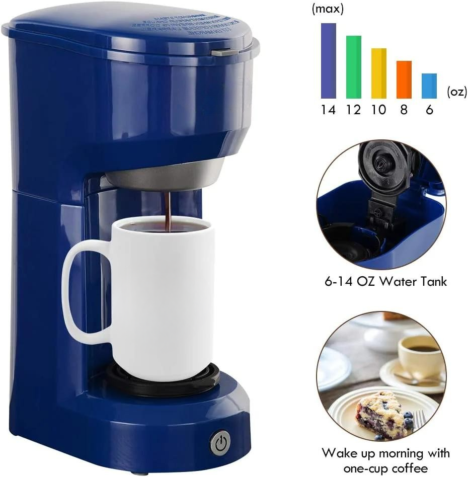 Single Serve Coffee Maker for Pods and Ground Coffee 14 OZ Reservoir