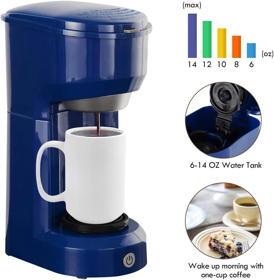 Single Serve Coffee Maker for K Cup & Ground Coffee, 6 to 14 OZ Brew Sizes,  Small Coffee Maker with 30 OZ Water Reservior & Automatic Shut-Off