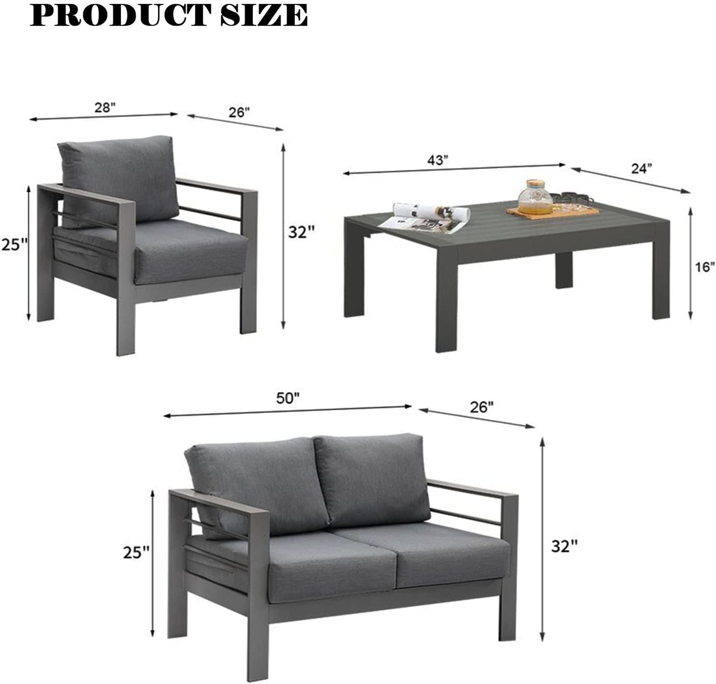Aluminum Patio Furniture Set 4 Pieces