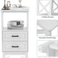 White Nightstand with 2 Drawers, Wood Bedside Tall End Table