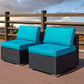 Outdoor Patio Loveseat-2 Piece Rattan Wicker Sofa Chair with Blue Cushion - Sunvivi
