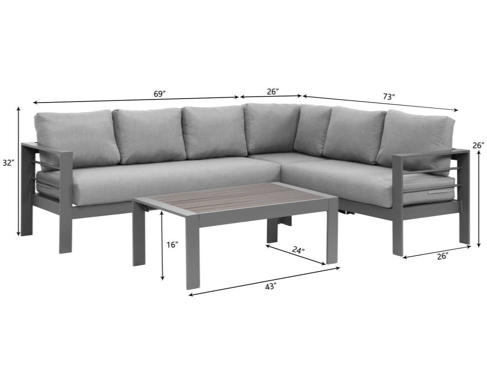 7 Seat Aluminum Patio Set with Coffee Table, Dark Gray Cushions - Sunvivi