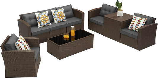 Outdoor Patio Furniture Set,8 Pieces Outdoor Sectional Wicker Sofa PE Rattan Conversation Sets with Non-slip Cushions,Aluminum Frame,Brown