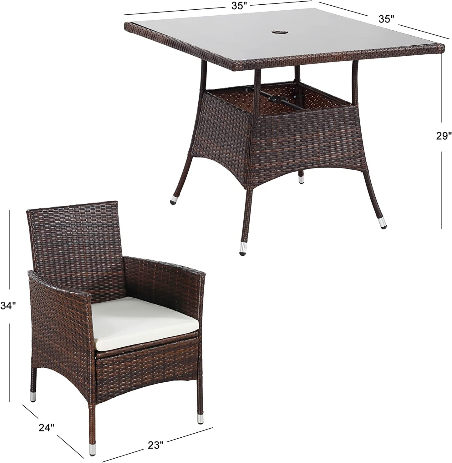 5-Piece Wicker Patio Dining Table and Chair Set