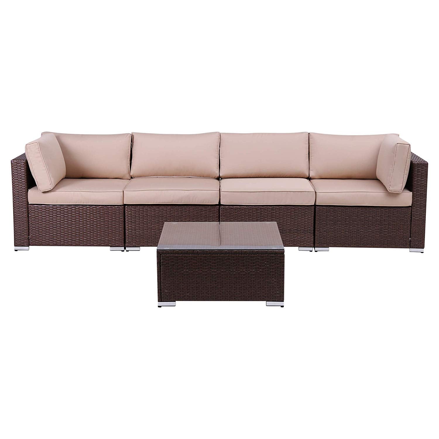 5 Pieces Furniture Sectional Wicker Sofa with Coffee Table - Sunvivi