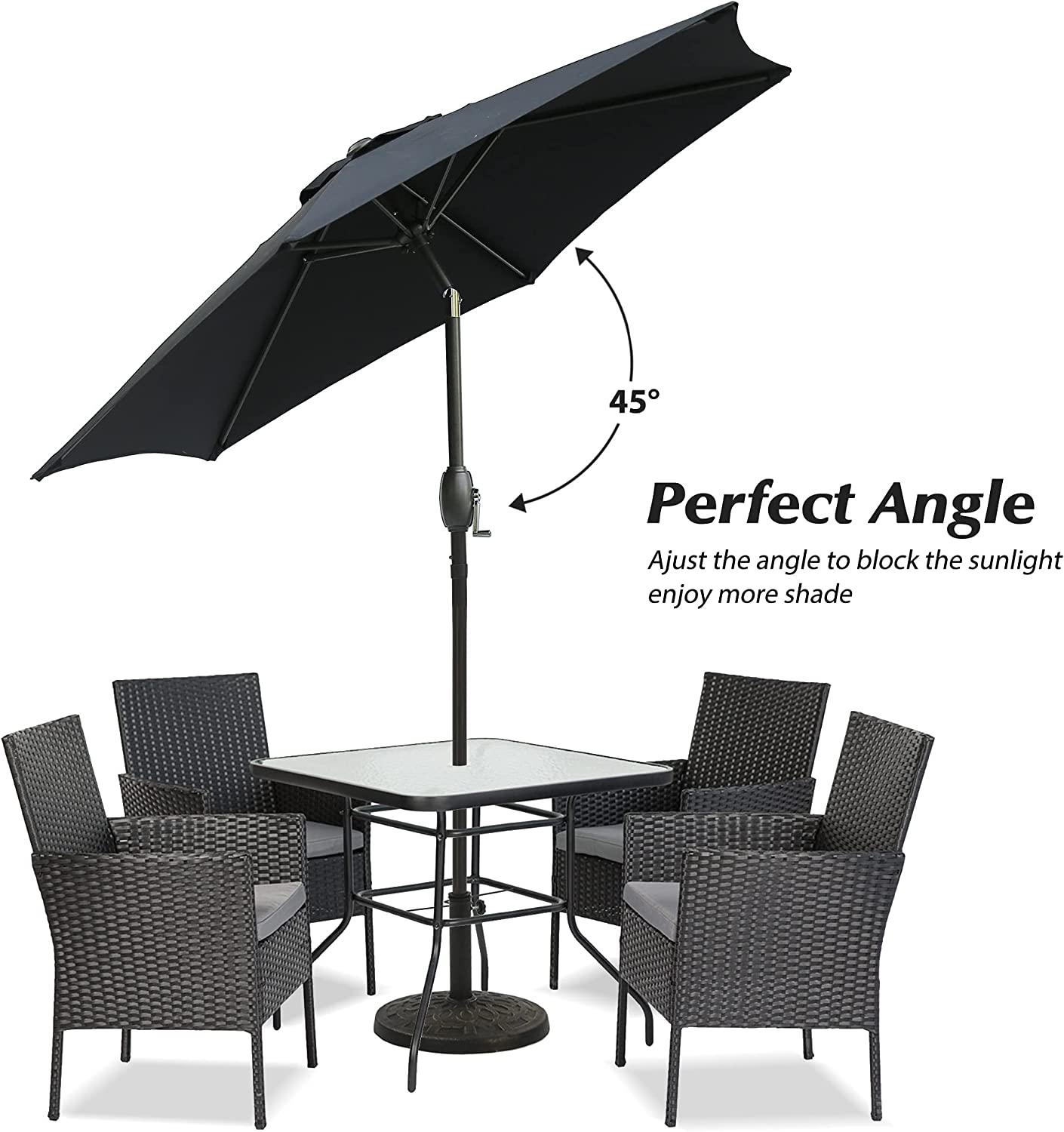 7.5 ft/ 9 ft Patio Umbrella Outdoor Market Umbrella Tilt Button Crank 6 Ribs