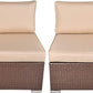 4 Piece Patio Wicker Loveseat, Outdoor Sectional Armless Sofa Additional Furniture Set with Removable Turquoise Cushions
