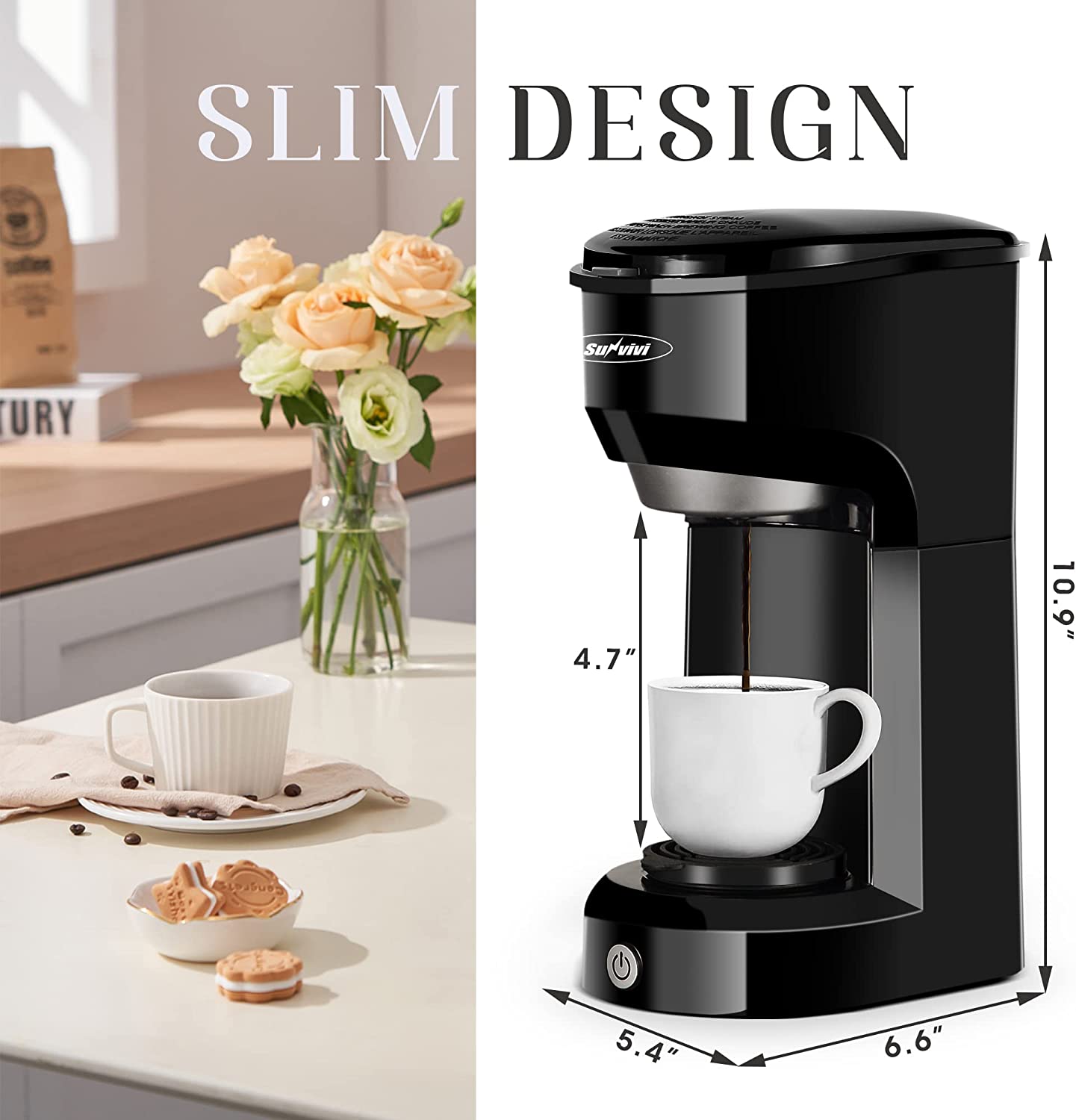 Small Coffee Maker, Single Serve Brewer for Single Cup, One-touch