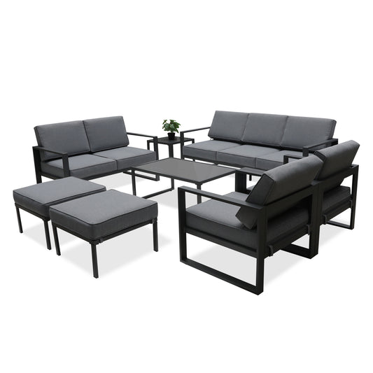 Aluminum Patio Furniture Set, 8 Pieces Outdoor Conversation Set All-Weather Modern Metal Couch Outdoor Sectional Sofa with Ottomans and Coffee Table (Grey)