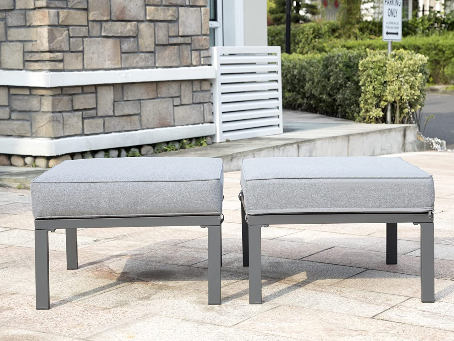 2 Pieces Patio Furniture Outdoor Ottomans, All-Weather Aluminum Outdoor Footstool Footrest