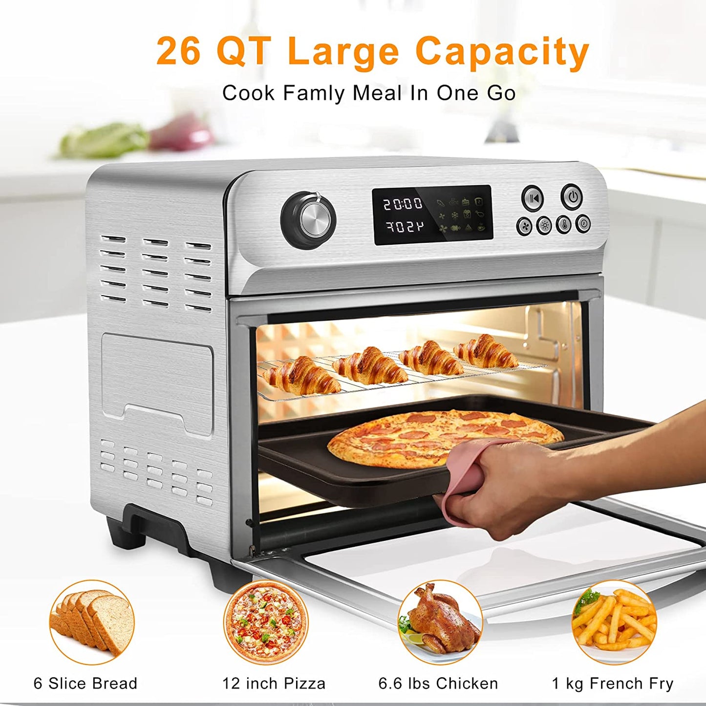 Air Fryer Convection Toaster Oven 26 QT LED Display Stainless Steel 1700W