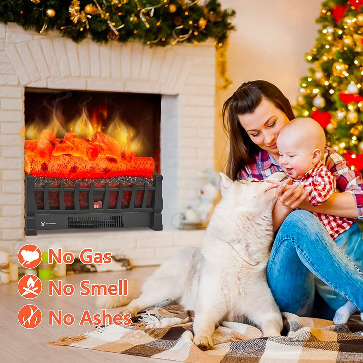 Electric Fireplace Logs Set Heater Realistic Ember Bed for Indoor Use 20Inch