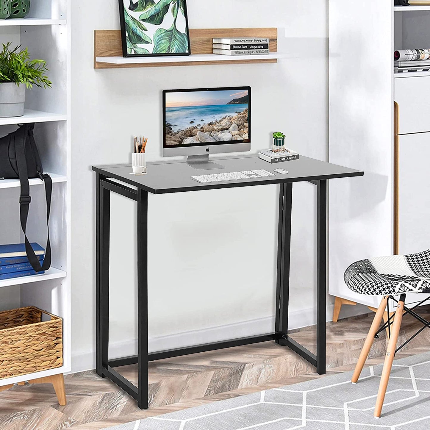 Folding Desk No-Assembly Small Computer Table Sturdy for Home Office Work