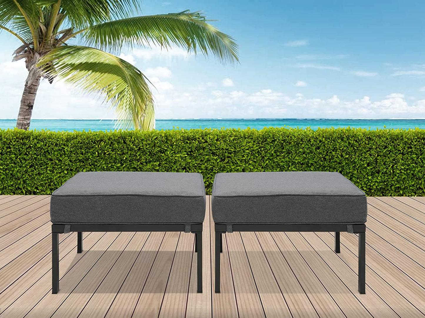 2 Pieces Patio Furniture Outdoor Ottomans, All-Weather Aluminum Outdoor Footstool Footrest