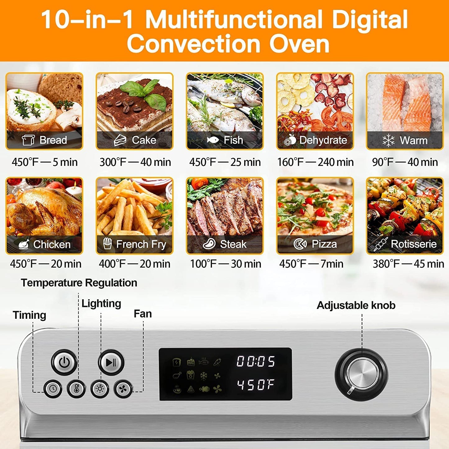 Air Fryer Convection Toaster Oven 26 QT LED Display Stainless Steel 1700W