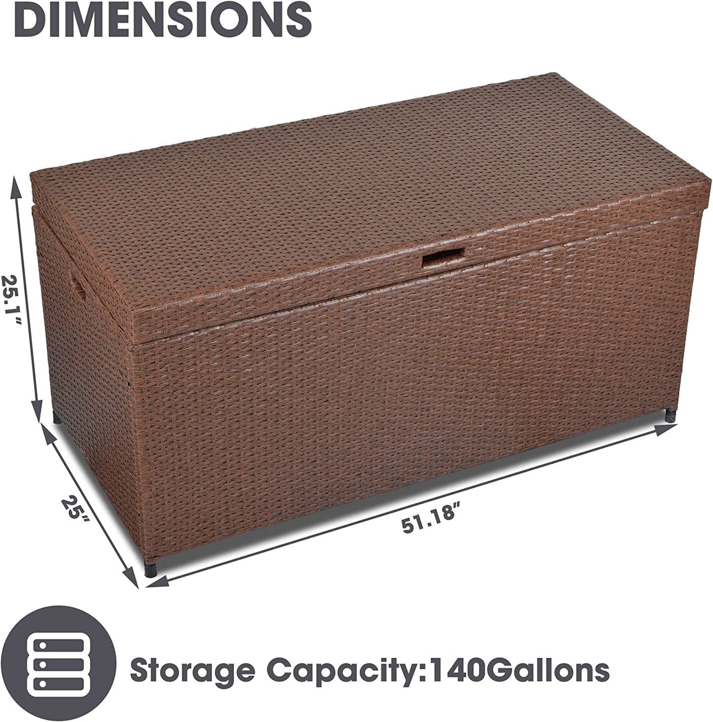 Wicker Storage Box with Waterproof Inner Patio Storage Bin, Deck Boxes for Cushions, Garden Tools, Pool Toys, Aluminum Frame, Brown