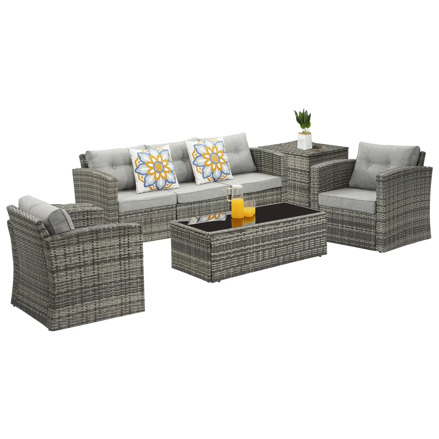 Royalcraft Outdoor Patio Furniture,10 Pieces All-Weather Patio Conversation Set Wicker Sectional Sofa with Non-slip Cushions,Aluminum Frame,Grey