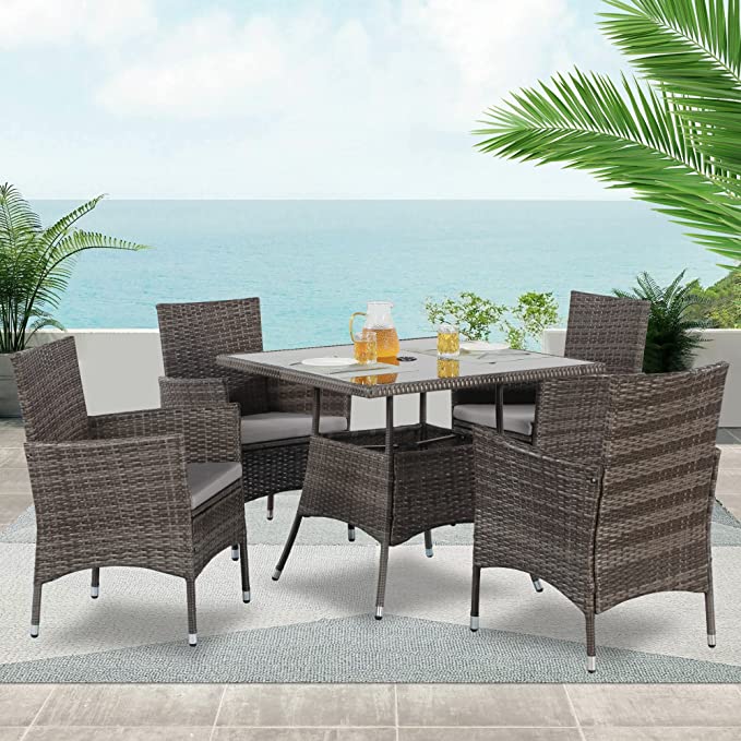 5-Piece Wicker Patio Dining Table and Chair Set