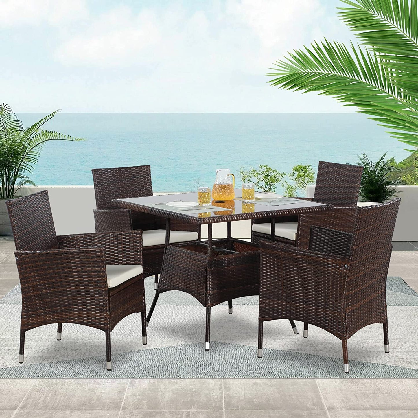 5-Piece Wicker Patio Dining Table and Chair Set
