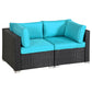 Patio Loveseats Outdoor All Weather Sectional Sofa Rattan Wicker Corner Sofa, Blace Wicker Blue Cushions - Sunvivi