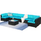 9 Piece Rattan Conversation Set with Coffee Table, Turquoise Cushions - Sunvivi