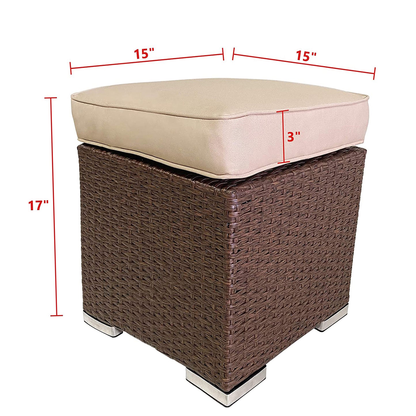 2 Pieces Rattan Ottoman, Beige Cushion - Sunvivi