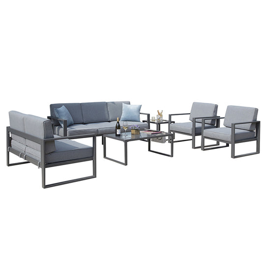 6 Pieces Aluminum Patio Furniture Set, All-Weather Outdoor Couch Conversation Set Modern Metal Sectional Sofa