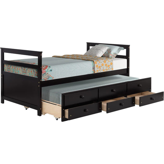 Twin Bed with Trundle and 3 Storage Drawers, Captain Bed Frame with Headboard and Footboard