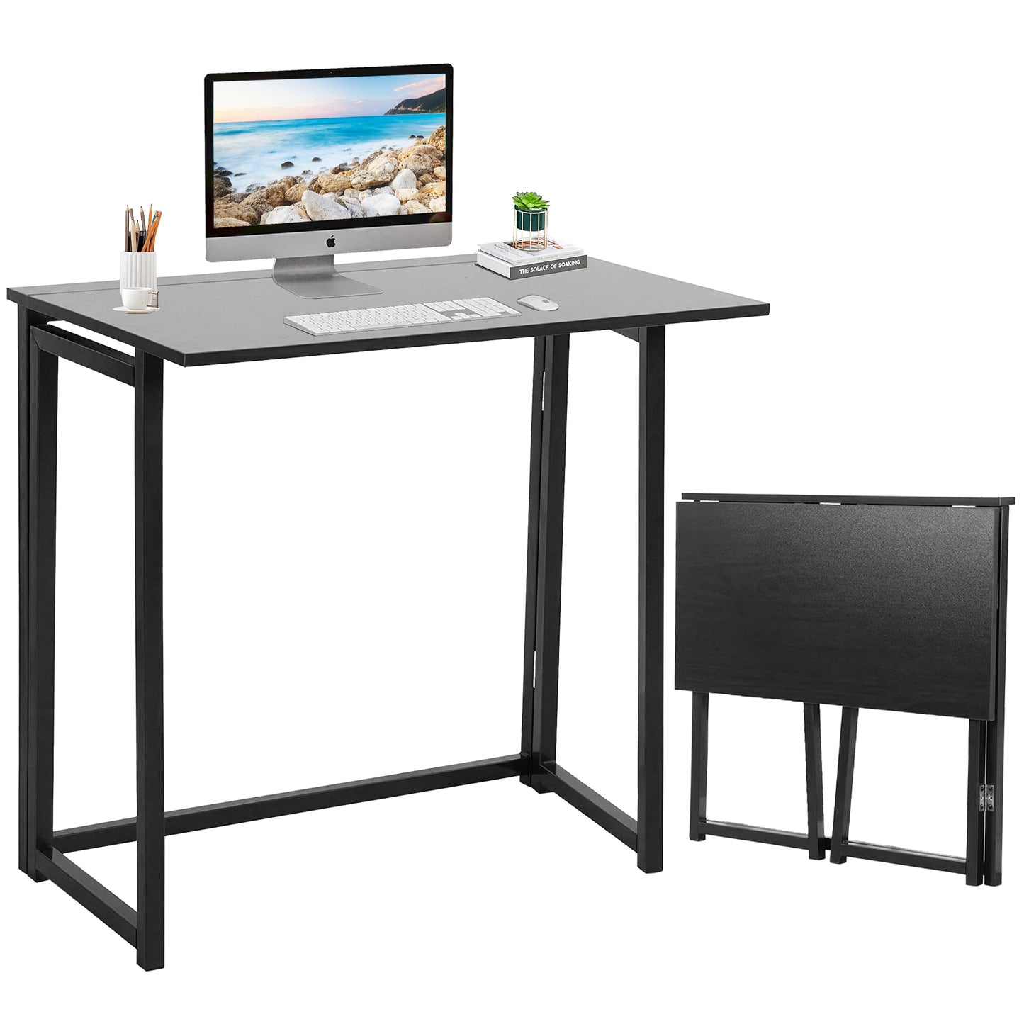 Folding Desk No-Assembly Small Computer Table Sturdy for Home Office Work