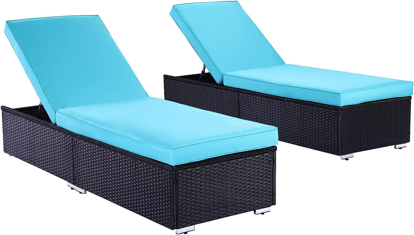 Sunvivi Outdoor Chaise Lounge, Patio Lounge Chair Wicker Adjustable Reclining Chair for Pool with Removable Cushion, Blue