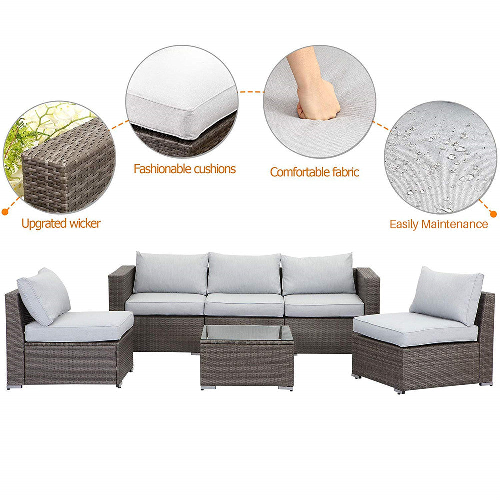 6 Piece Wicker Patio Furniture Sets with Cushion