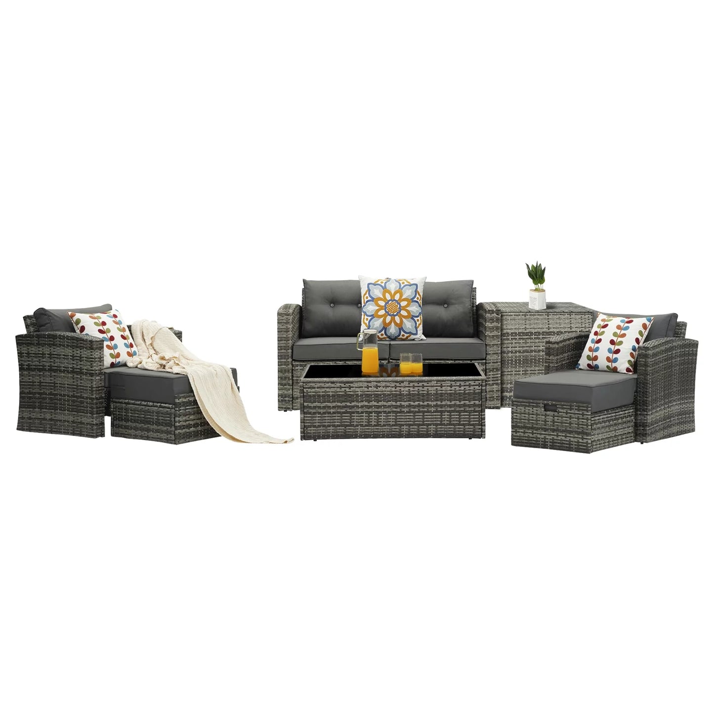 Royalcraft Outdoor Patio Furniture,10 Pieces All-Weather Patio Conversation Set Wicker Sectional Sofa with Non-slip Cushions,Aluminum Frame,Grey