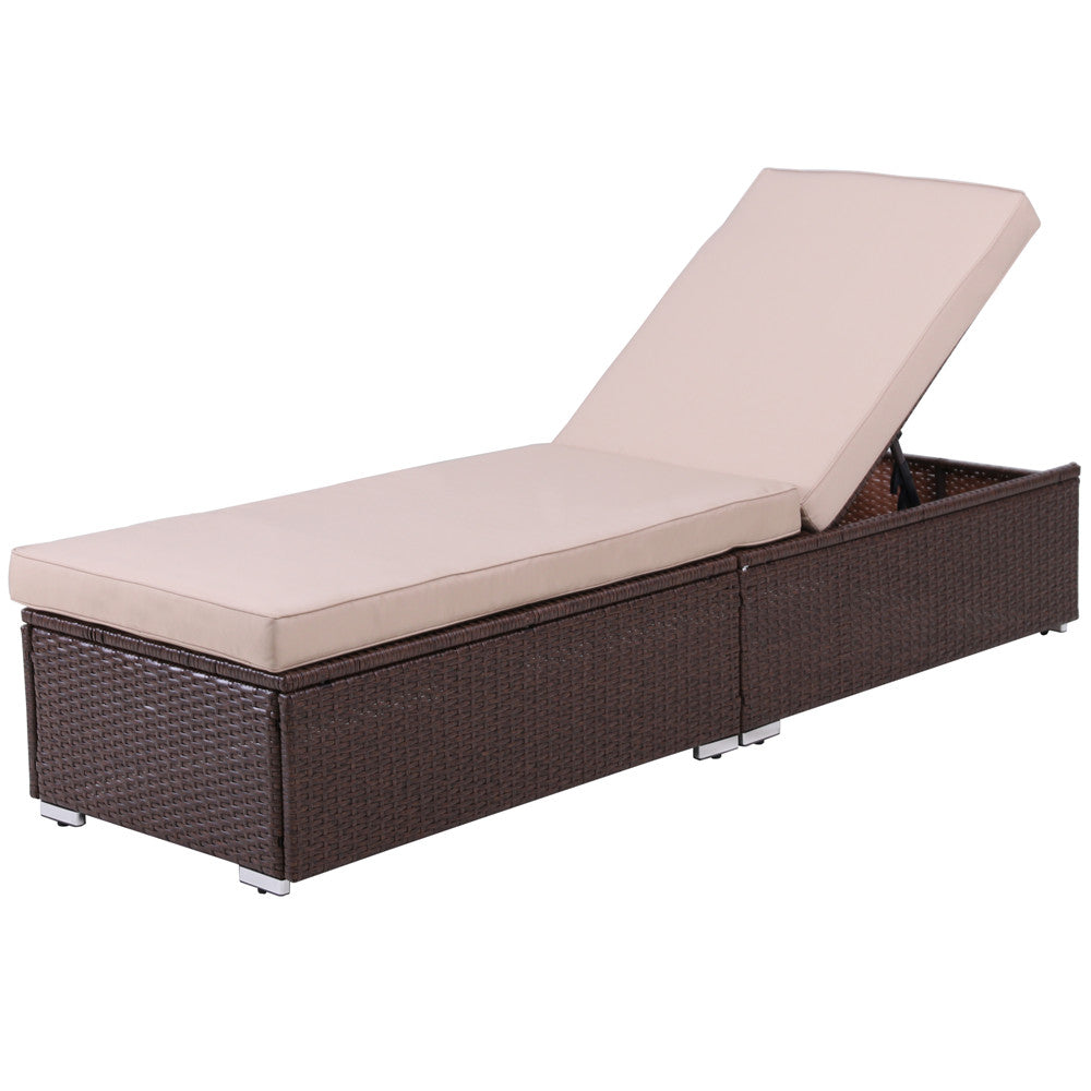 Wicker Chaise Lounge Chair, Beige Cushions - Sunvivi